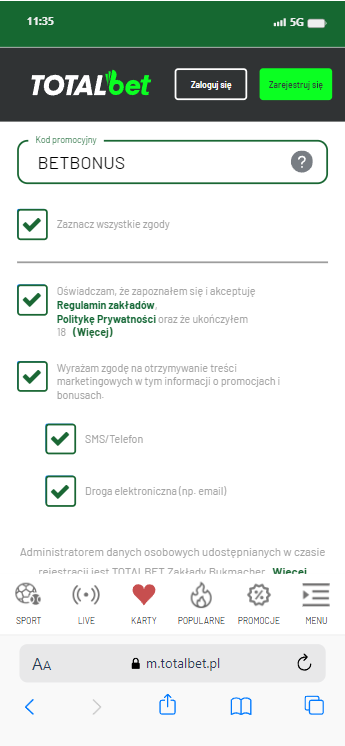 totalbet kod promocyjny
